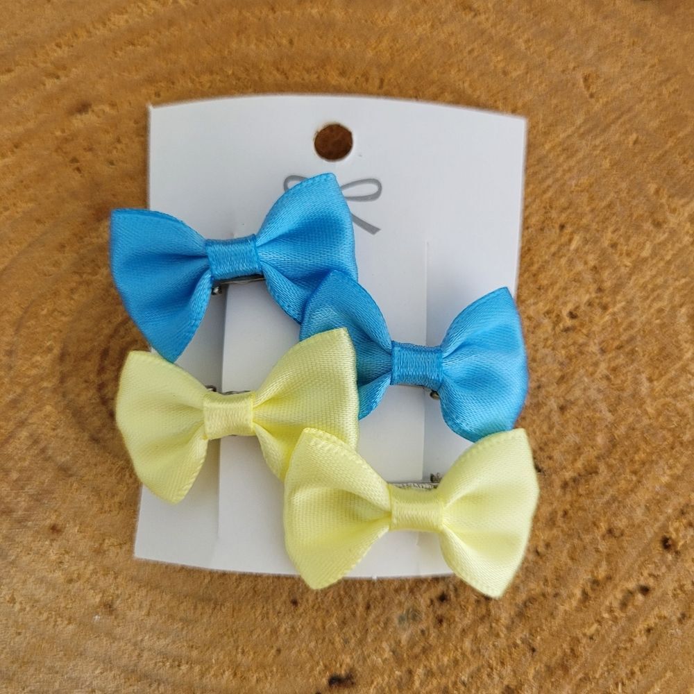 Handmade 4 Pack Blue Yellow Mini Bow Hair Clips